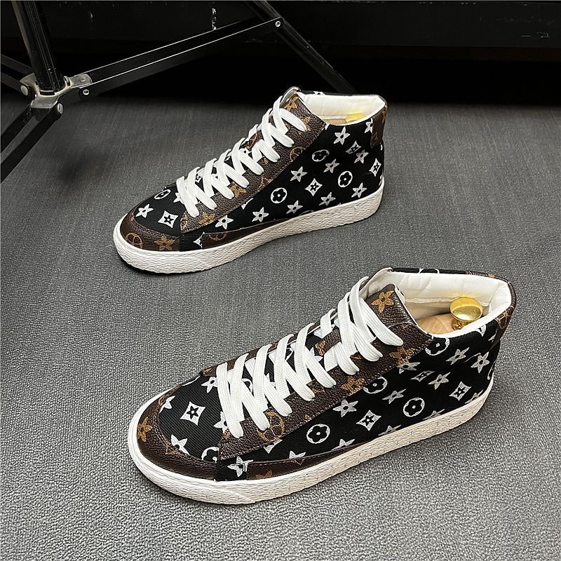 Designer shoes free shipping Casual sports high top sneakers for autumn winter trendy versatile youth lace up high top men's shoes black white gr