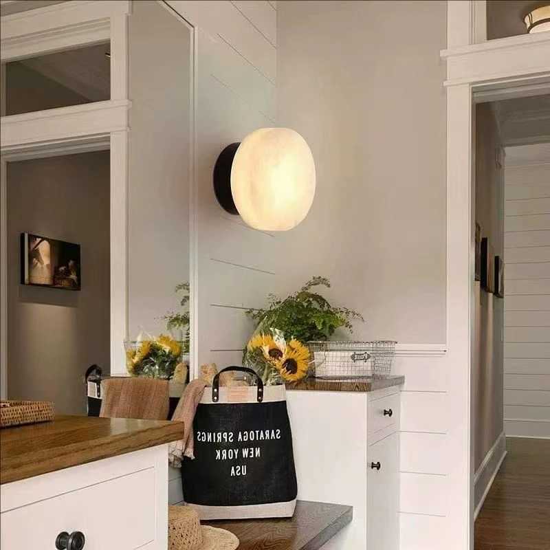 Spanish Highend Natural Marble Round Wall Lamp Nordic Modern Led Room Lamp Living Room Bedroom Corridor Hallway Lightin C251124