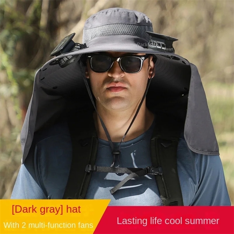 Sombrero Hat Summer Men Outdoor Fan Cap multi-purpose Rechargeable Big Wind Power Hat Big Brim Mountaineering Fisherman Hat Big 240528