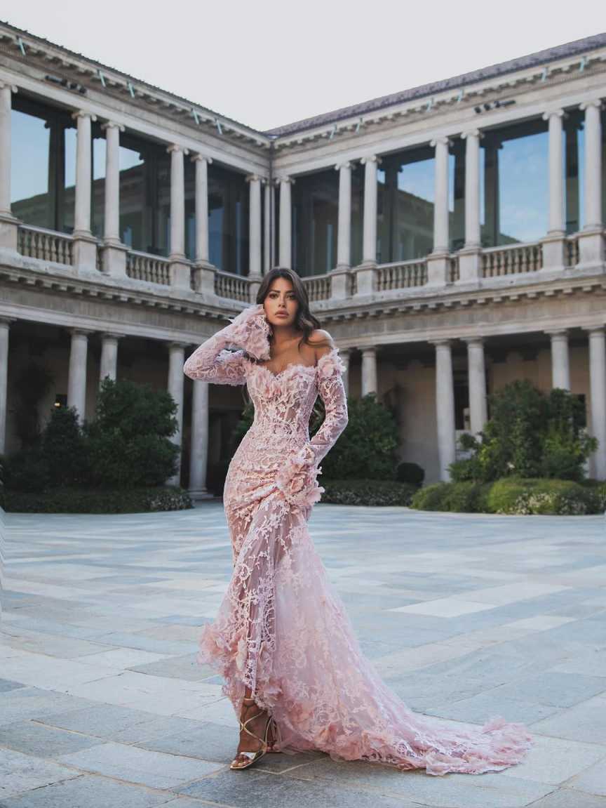 Elegant Lace Mermaid Evening Gown Fashion Off The Shoulder Full Sleeve Prom Dress Side Train Party Gown Customized