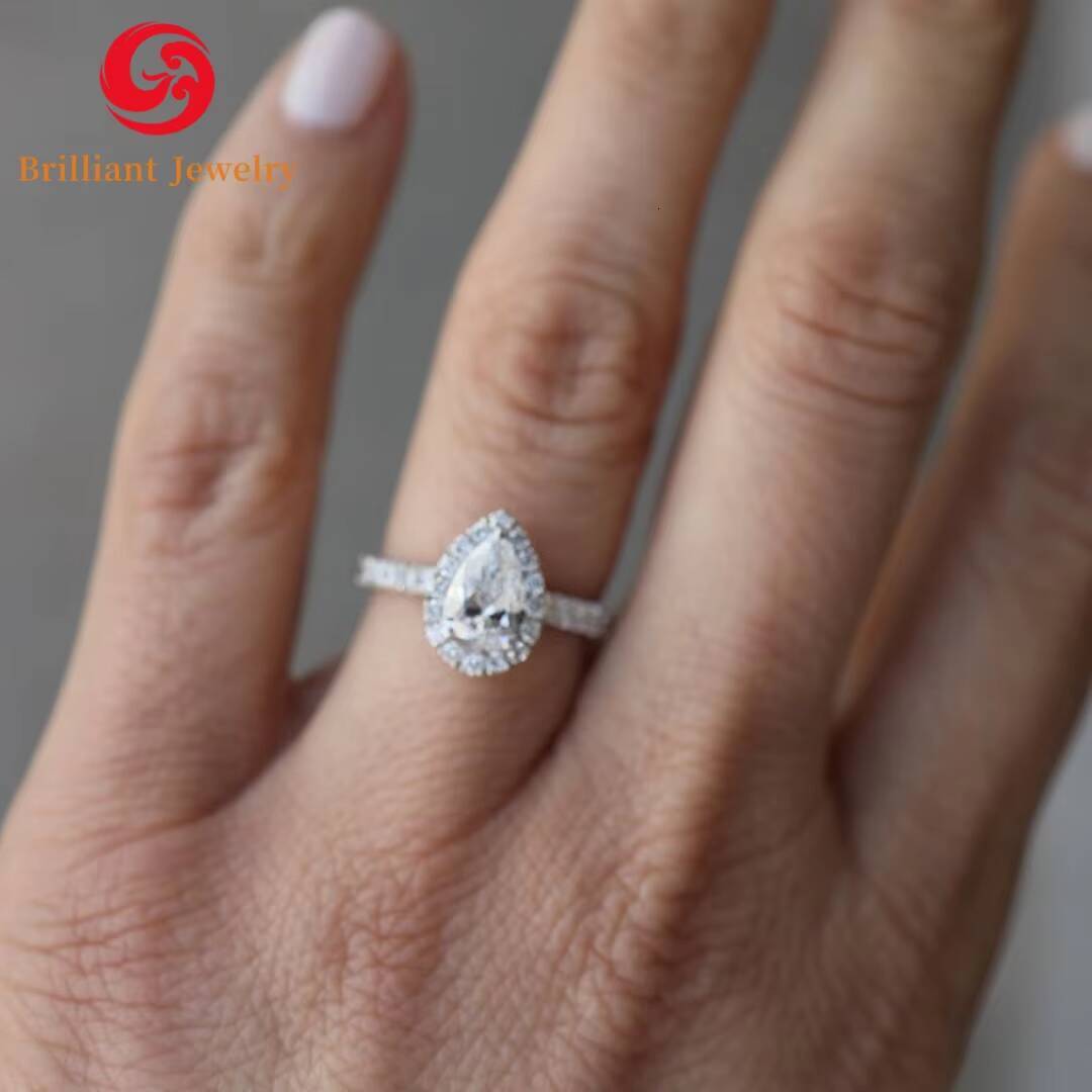 14K 18k Pear Cut Solid Gold Jewelry Wedding Rings Moissanite Ring 7x10mm 7x11 mm 2ct 3ct Moissanite Engagement Ring for Women