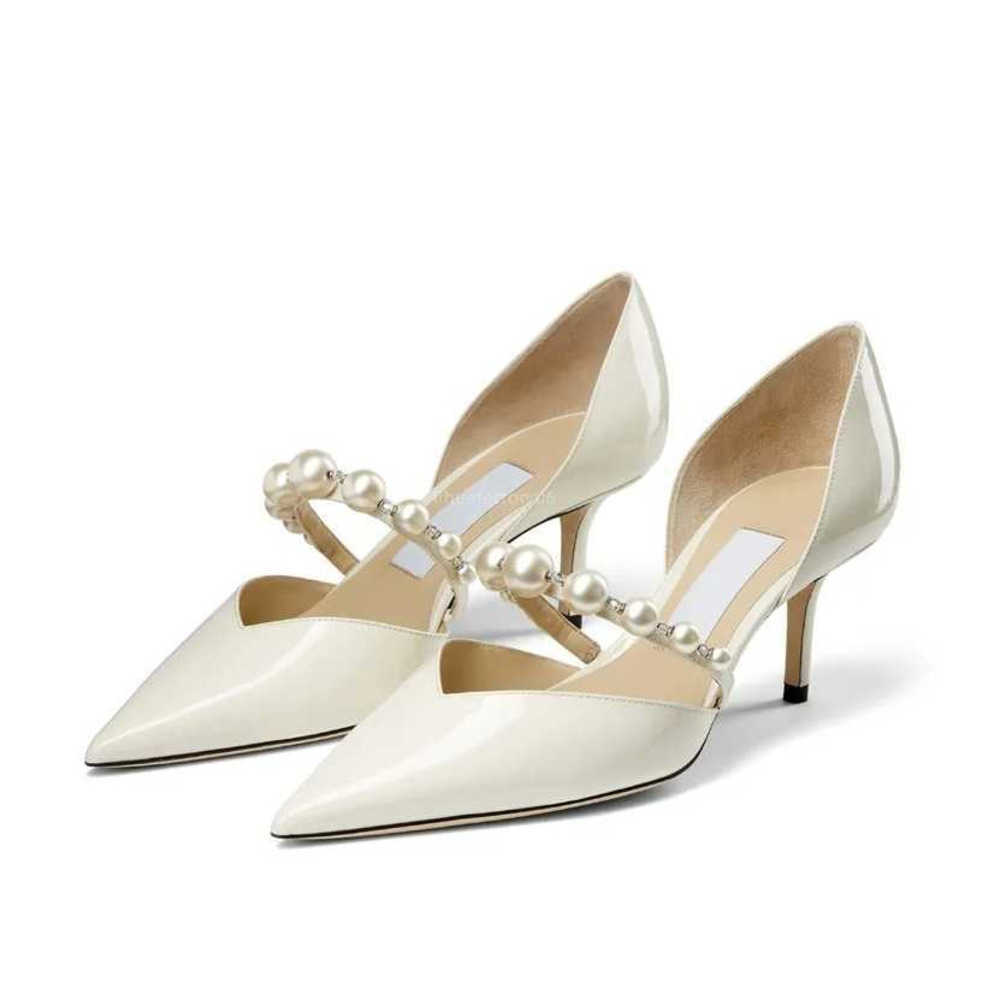 Dress Shoes Womens Designer Pearl Pumps Pointed Toe Strappy High Heels Wedding Bridal Shoes Size 3542