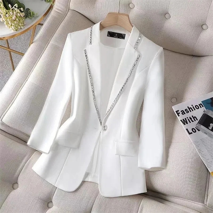Autumn Womens Blazer Paillettes Femme Summer Sunscreen Jacket White Suit Jacket Womens Fashion Thin Black Cardigan 240826