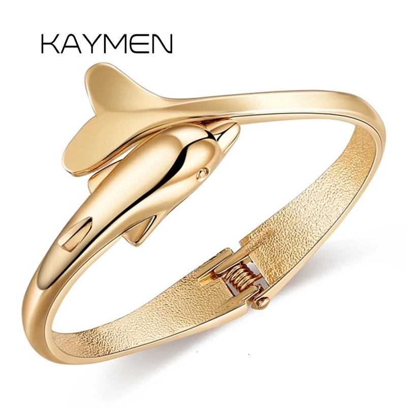 Arrivals Fashion Ladys Jewelry Animal Dolphin Bangle Statement Cuff Bracelets In Gold or Silver Color for Women Enagagement 240626