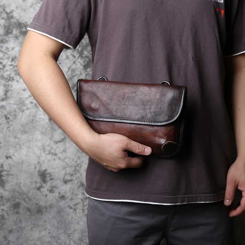 NZPJ Mens Shoulder Bag Genuine Leather Messenger Bag Top Layer Cowhide Casual Clutch Vegetable Tanned Leather Satchel Bag J251025
