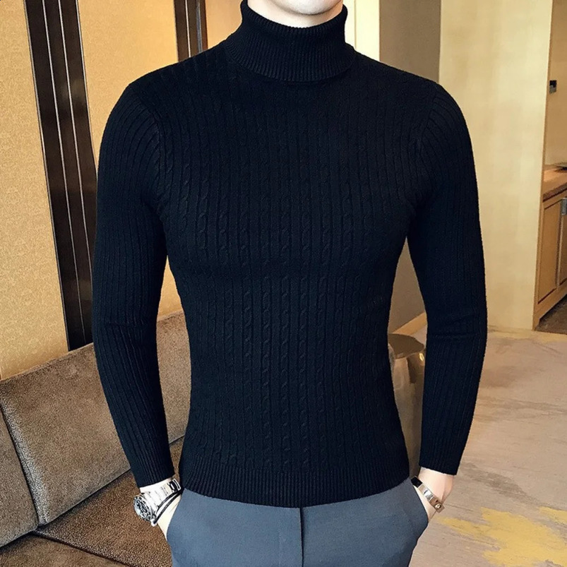 Autumn Winter Turtle Neck Pulling Warm Solid Color Mens Sweater Ultra Thin Pulling Mens Knitted Sweater Bottom Sweater 241205