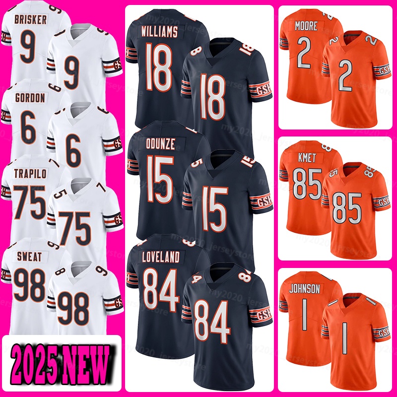 18 Caleb Williams Football Jerseys 15 Rome Odunze 84 Colston Loveland D.J. Moore Cole Kmet Jaylon Johnson Jaquan Brisker Kyler Gordon Ozzy Trapilo Montez Sweat Bagent