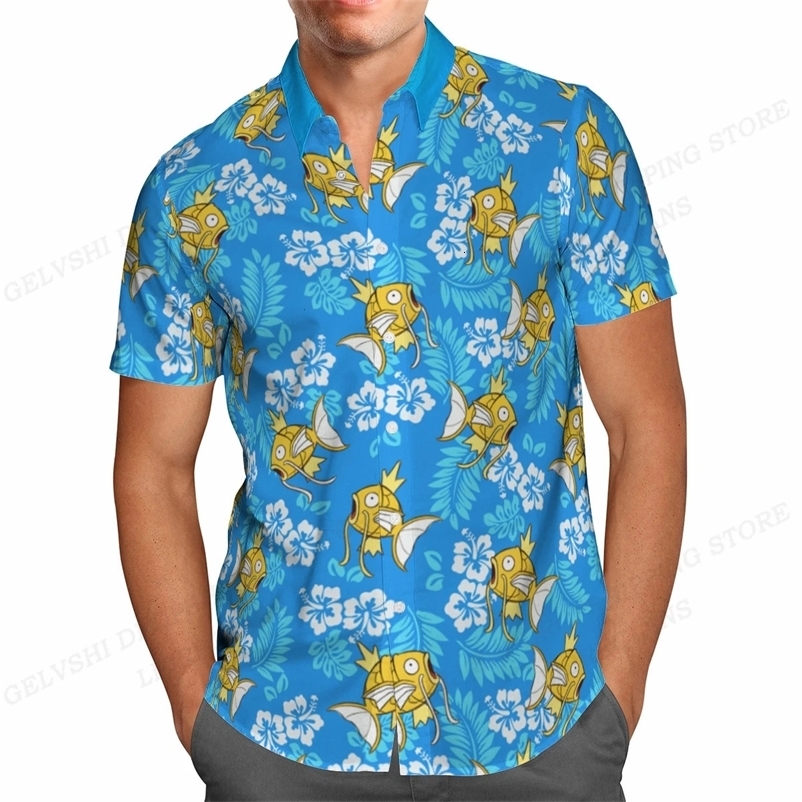 Summer Hawaiian Shirts Fish Printed Shirt Men Women Fashion Short Sleeve Blouse Mens Vocation Lapel Shirts Beach Camisas Sea 240529