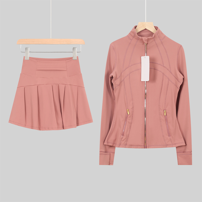 Short skirt stand up collar jacket (gold) yoga set