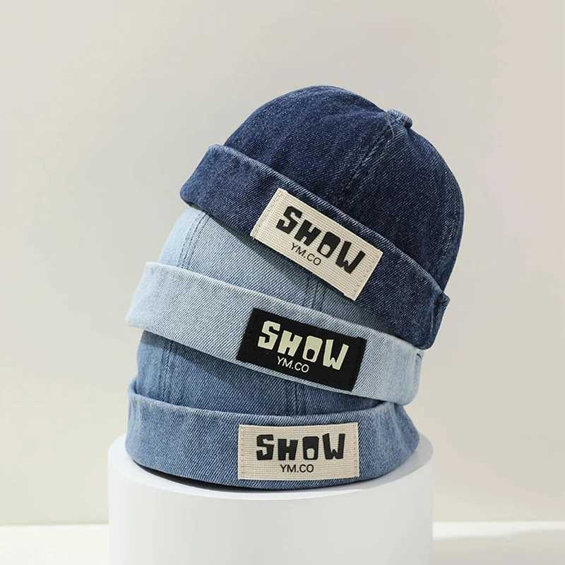 Solid Color Baby Brimless Hat Denim Letter Kids Hip Hop Docker Cap Boys Girls Adjustable Landlord Hat Z251029