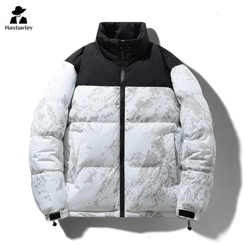 Winter Warm Jacket Mens Fashion Hip Hop Splicing Camo Windproof Parka Casual Mens Stand up Collar Down Cotton Coat 241031