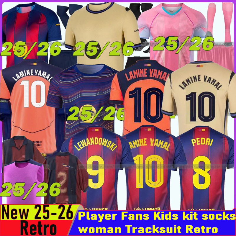 24 25 26 Barcelone soccer jerseys RAPHINHA LAMINE YAMAL LEWANDOWSKI Barcelonaes Retro futbol shirt PEDRI ANSU FATI GAVI ERIC KOUNDE 2025 26 Tracksuit man kids kit
