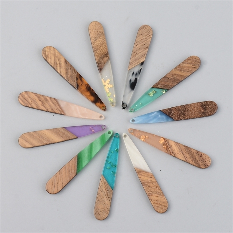Charms 50pcs Teardrop Resin Wood Pendants Colorful Charms for Jewelry Making DIY Bracelet Necklace Craft Supplies 44x7.5x3mm 230907