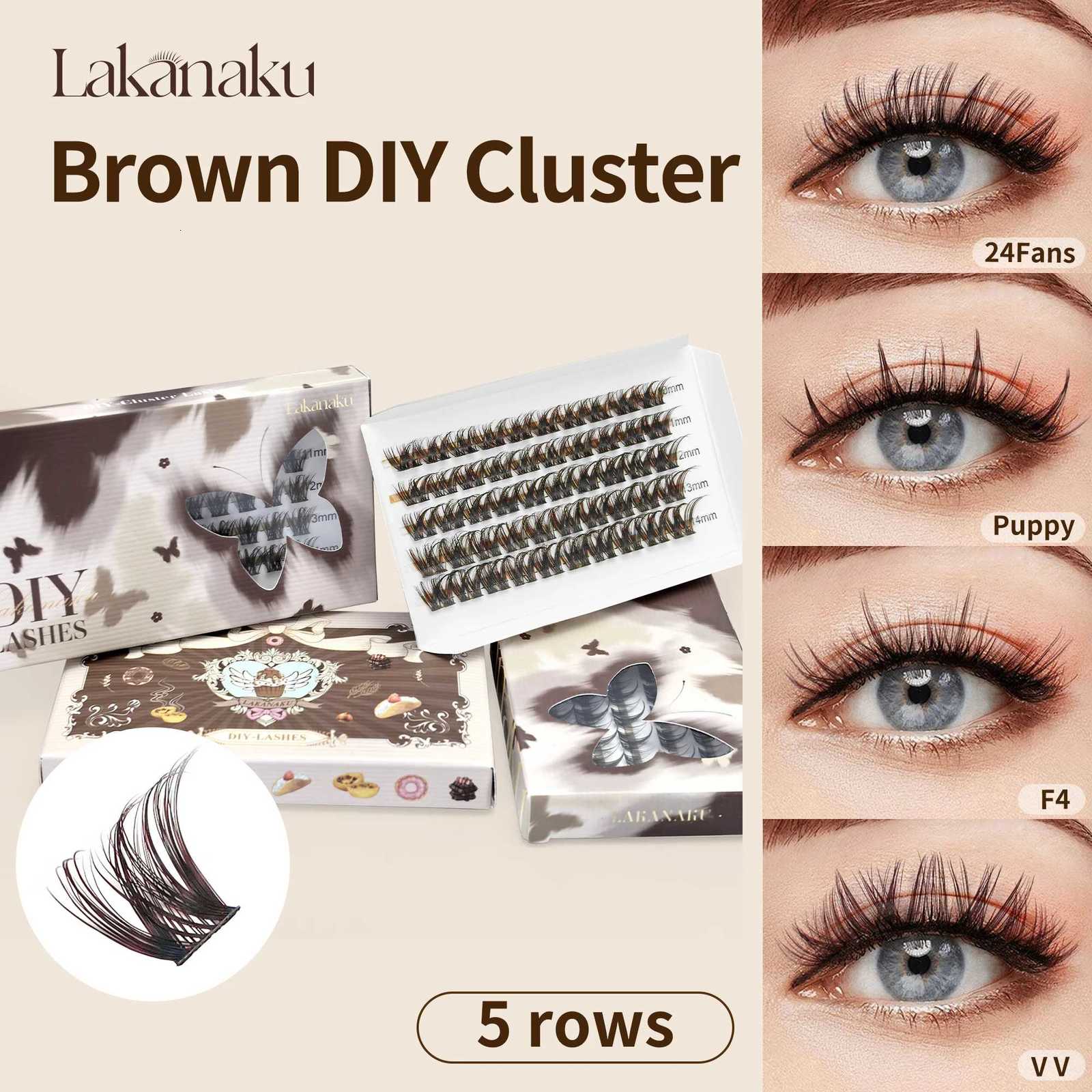 LAKANAKU Brown DIY Lashes Clusters Eyelash Extensions Volume Fans for Beauty Makeup C250923