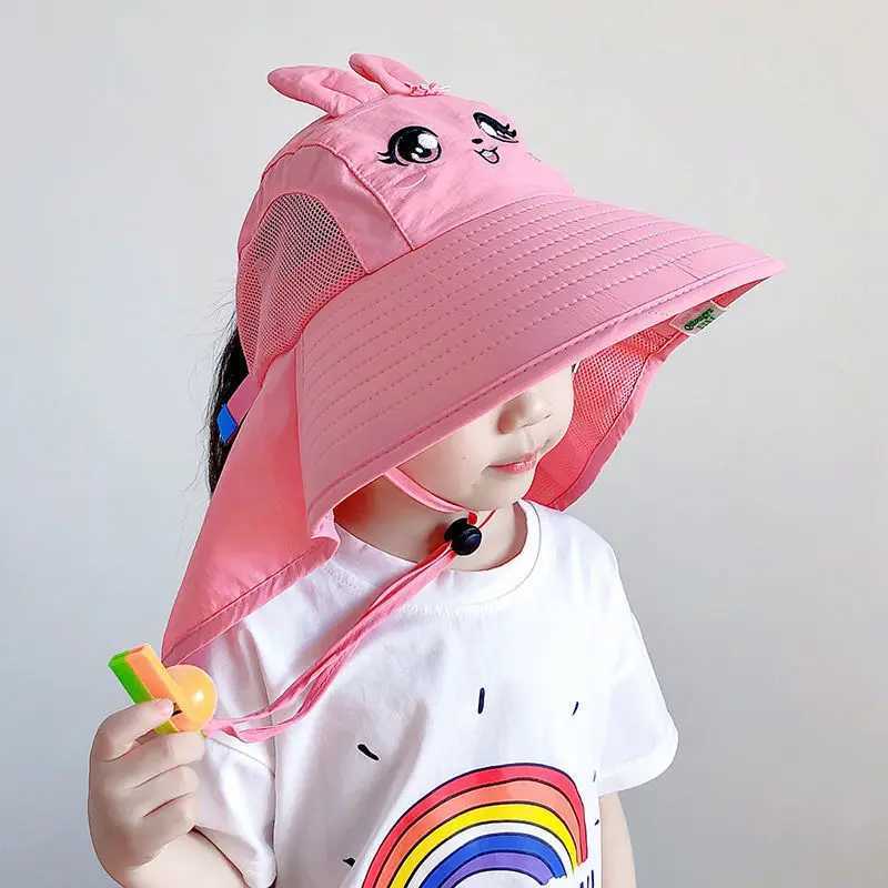 Summer Childrens Sun Hat Foldable Baby Beach Hat UV Resistant Thin Breathable Large Brim Fisherman Cartoon Hat Z251029