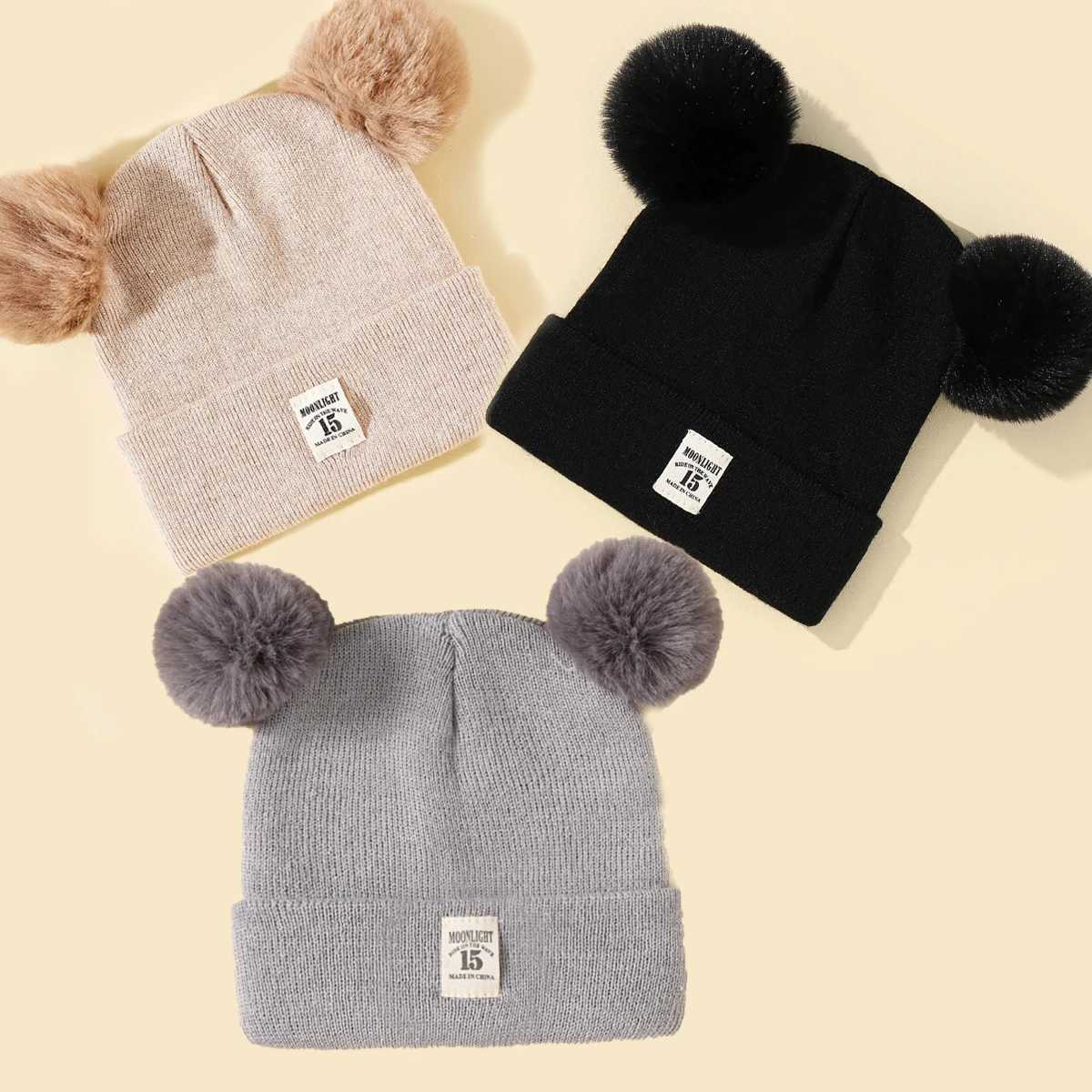 3pcs Autumn Winter Baby Warm Knitted Hats With Pom Kids Knit Beanie Hat Children Hat For Boys Girls Accessories Z251029
