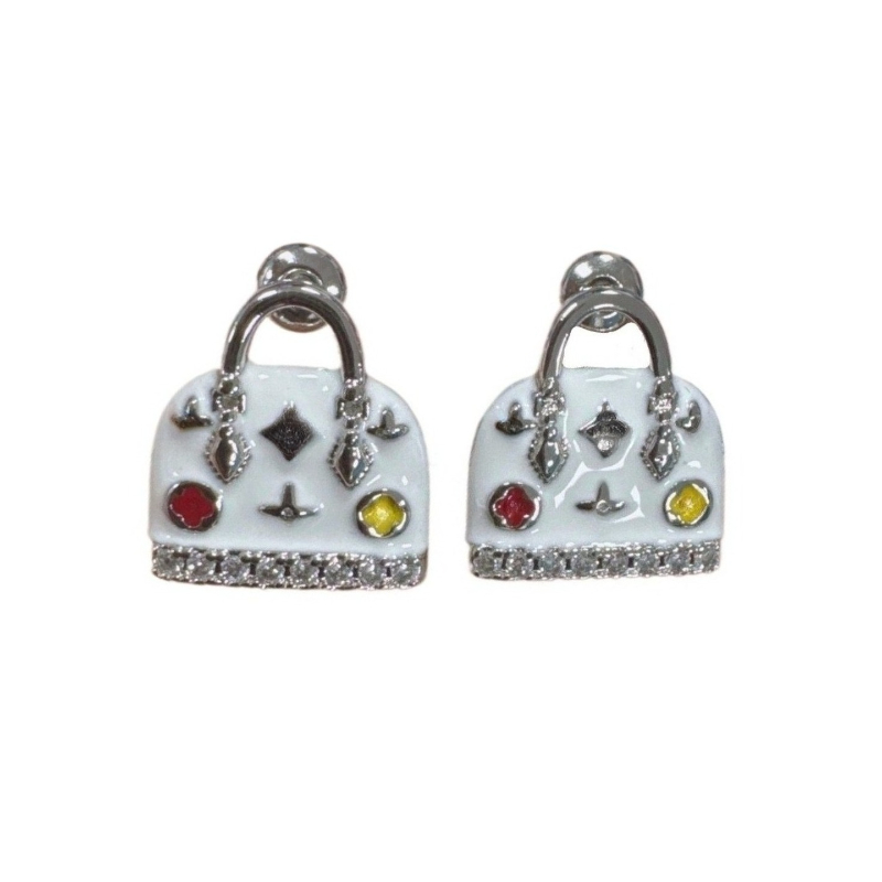 Designer Earrings Cute and Luxurious Women's Earrings Jewelry Bag-shaped Enamel Earrings Available in Gold and Silver with Box