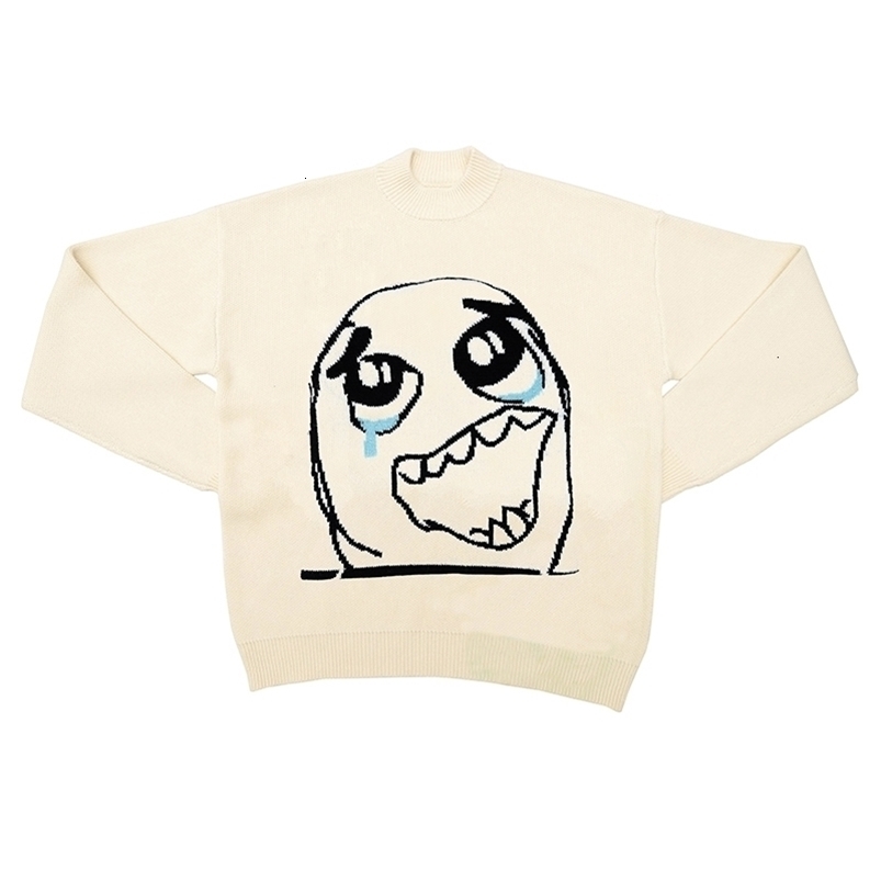 Men Casual Streetwear Knitted Sweater Retro Painting Anime Funny Crying Facial Spoof Hip Hop Knitted Graphic Vintage Pullover 240821
