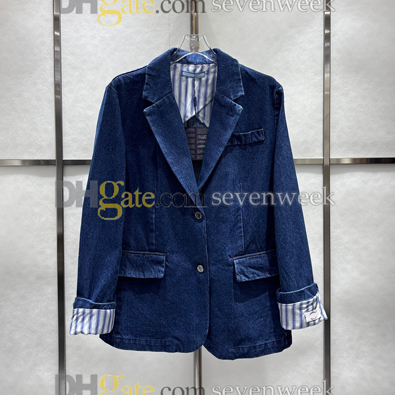 Designer Denim Blazer Set - Womens Business Formal Jean Jacket and Suit Pants Outfit C260312