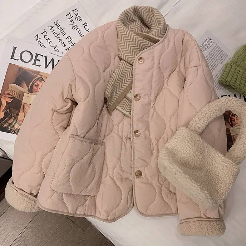 Korean version of pink clothes women's winter new thick round neck lambswool coat cotton-padded jacket dongdumaoyi