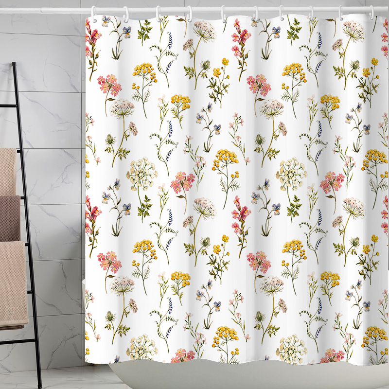 YL-37261 Waterproof Shower Curtain Hot Sale 3D Printed Tropical Jungle Plant Leaves and Flowers Season Polyester Shower Curtain with Hook