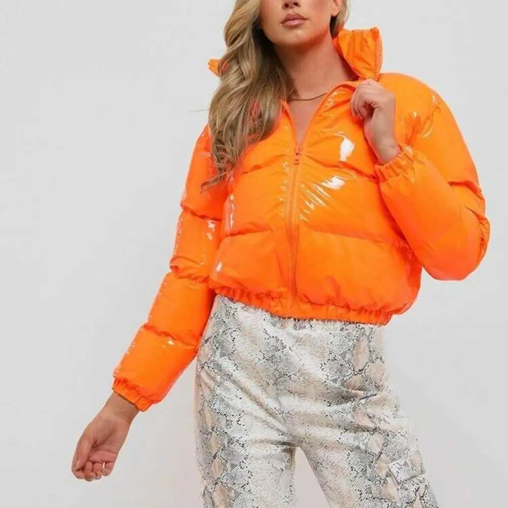 Short Cotton Jacket Bright Surface Stand Collar Padded Coat Bread Parka Fashion Casual Glossy Sexy Street Cropped Quilted Jacket Z250923