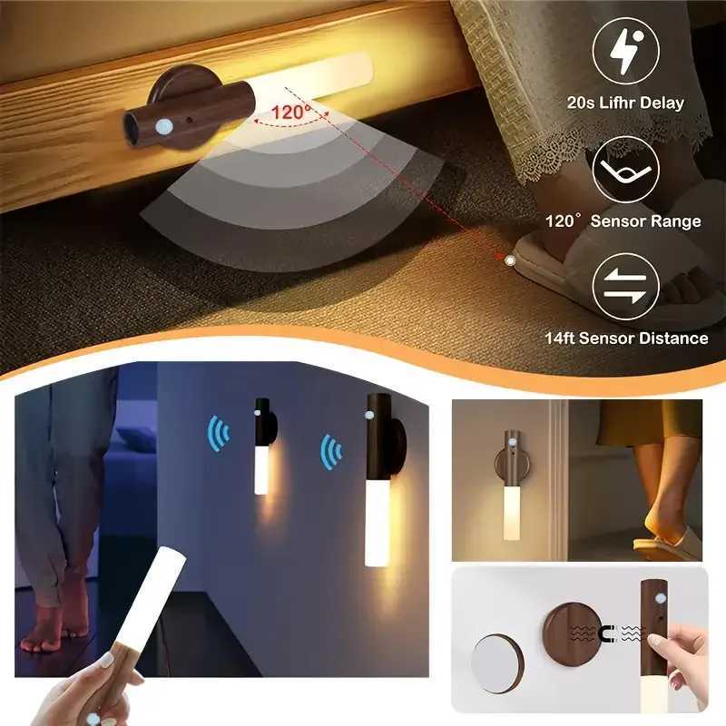 Creative Intelligent Auto PIR Motion Sensor LED Rechargeable Magnetic Night Light Wall Light Kitchen Cabinet Light Bedside Lamp C251124