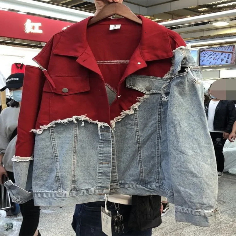 In the spring of South Korea will produce two BF wind tunnels with loose contrasting color stitching a thick edged denim jacket and womens fashion 241