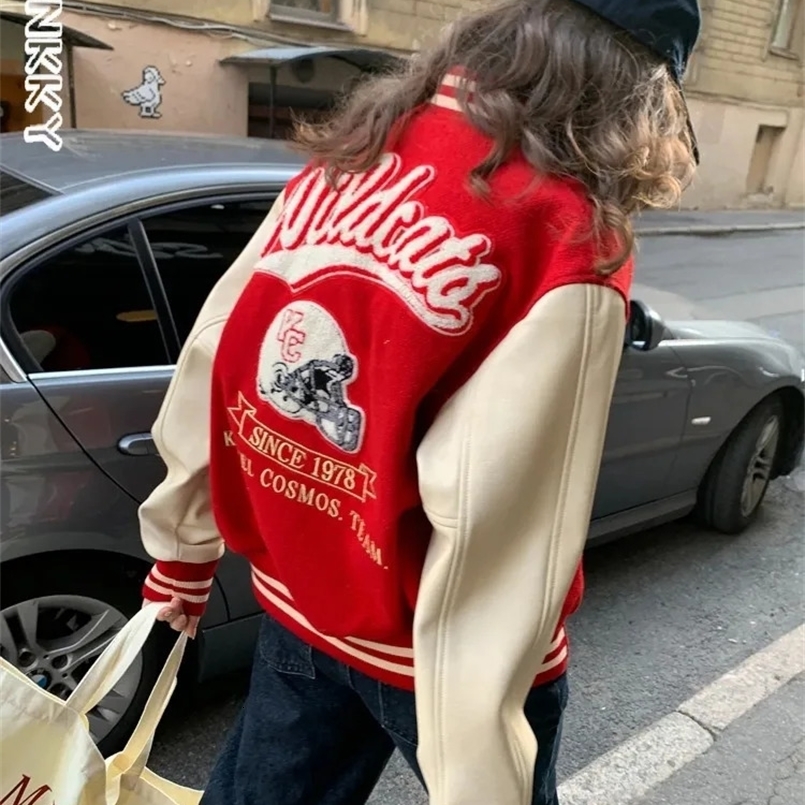Hip Hop Varsity Bomber Jacket Women Spring Baseball Jackets Streetwear Cropped Coat Casual High Quality Patchwork Outwear 240827