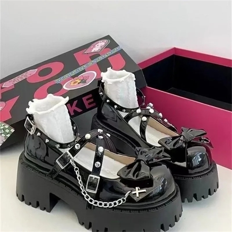 Women Mary Jane Shoes Lolita Solid Color Spring Fashion Butterfly Knot Outdoors Thick with Non-slip Female Shoes 240428