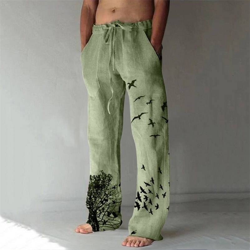 Men's Pants Summer Vintage Cotton Linen Oversized Jogger Trousers Hip Hop Avatar Print Male Plus Size Loose Wide Leg Men 221116