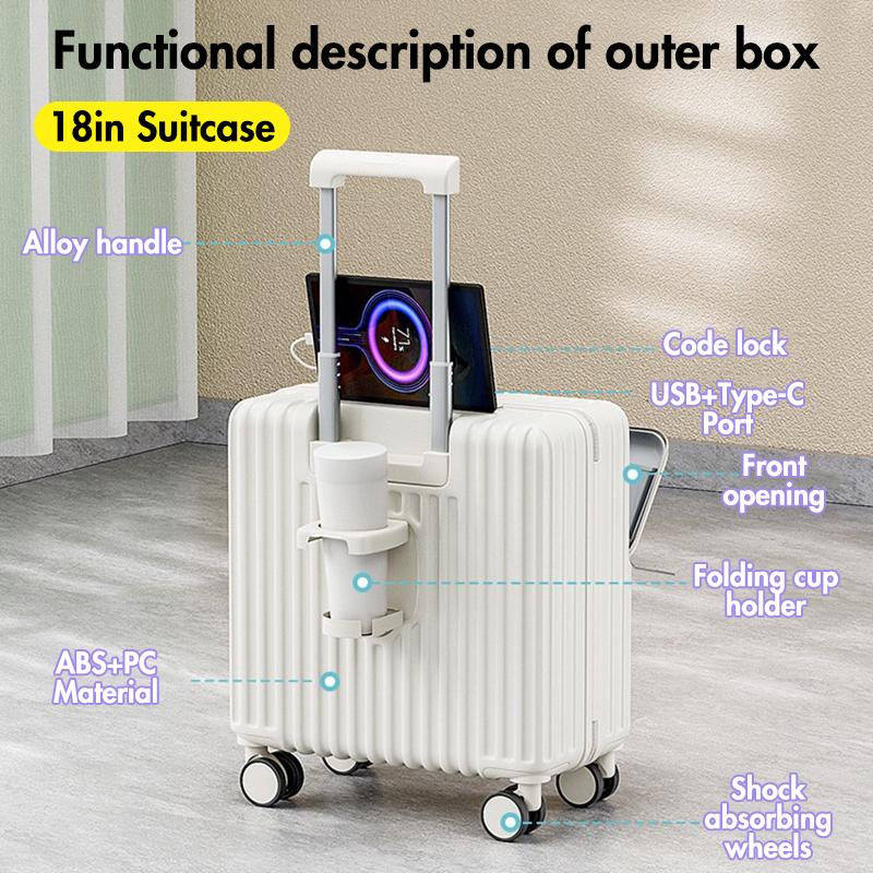 New Arrival Stylish Thickened Travel Suitcase with Front Opening - Lightweight and Waterproof Net Red Trolley Case