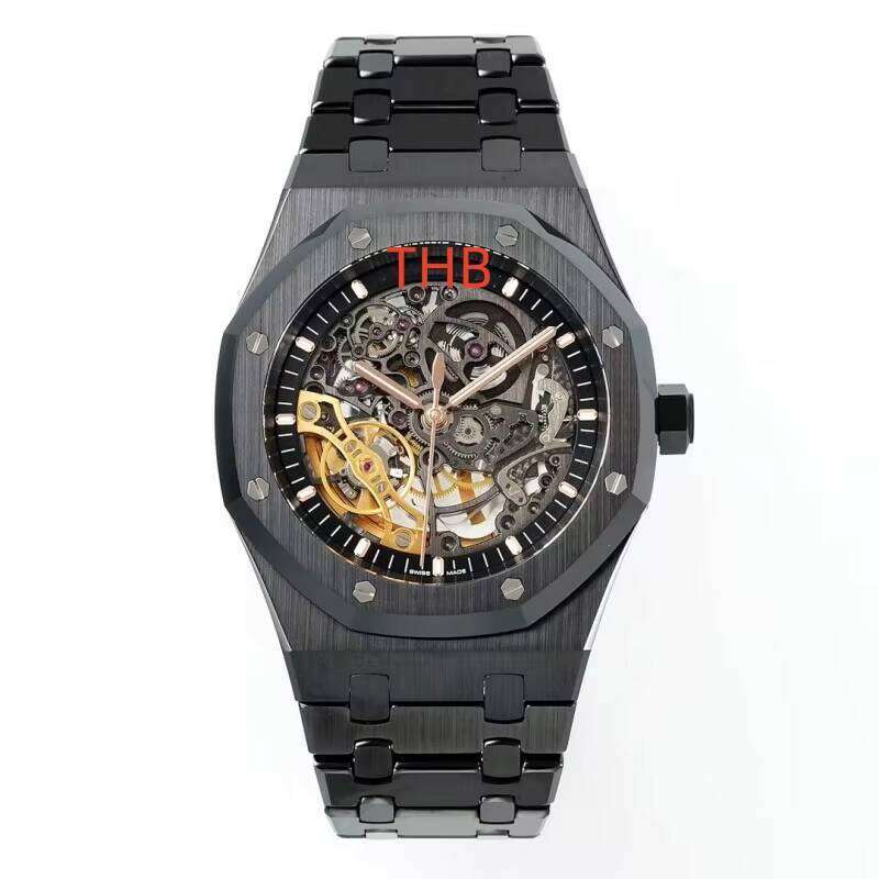 THBF High Quality V2 Version Skeleton Watch for Men 41mm Black Ceramic Integrated Movement True Balance Wheel Water Resistant free shipping