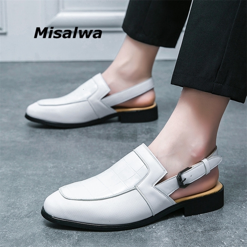 Dress Shoes Misalwa Summer Men Office Loafers White Large Size Sandals Men European Patent Leather Personalized Buckle Dress Shoes for Men 230824