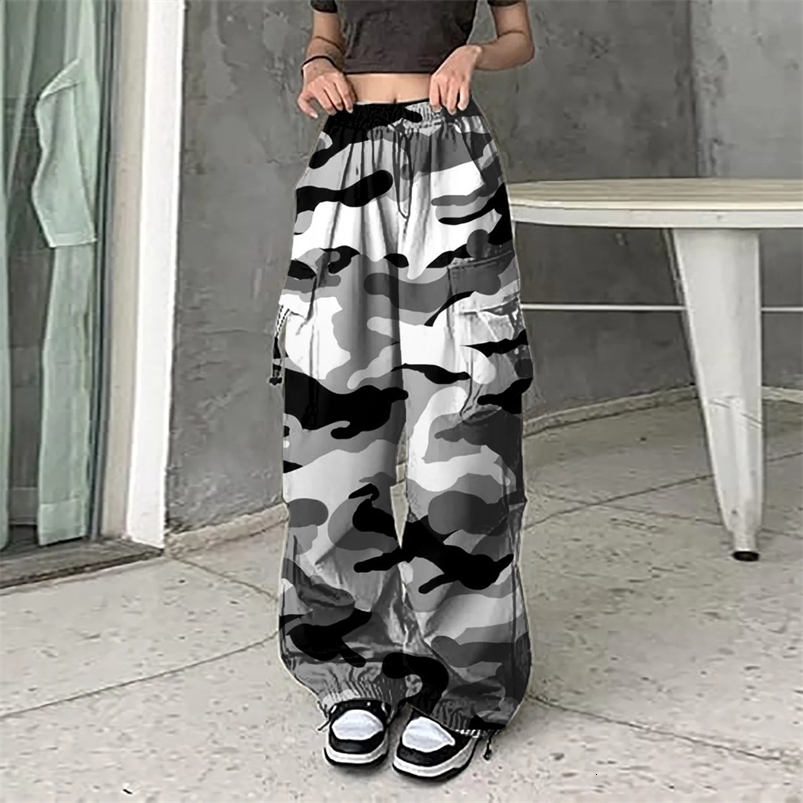 American Vintage Camouflage Cargo Pants Women Summer Streetwear Loose Straight Wide Leg Trousers Woman Z260314