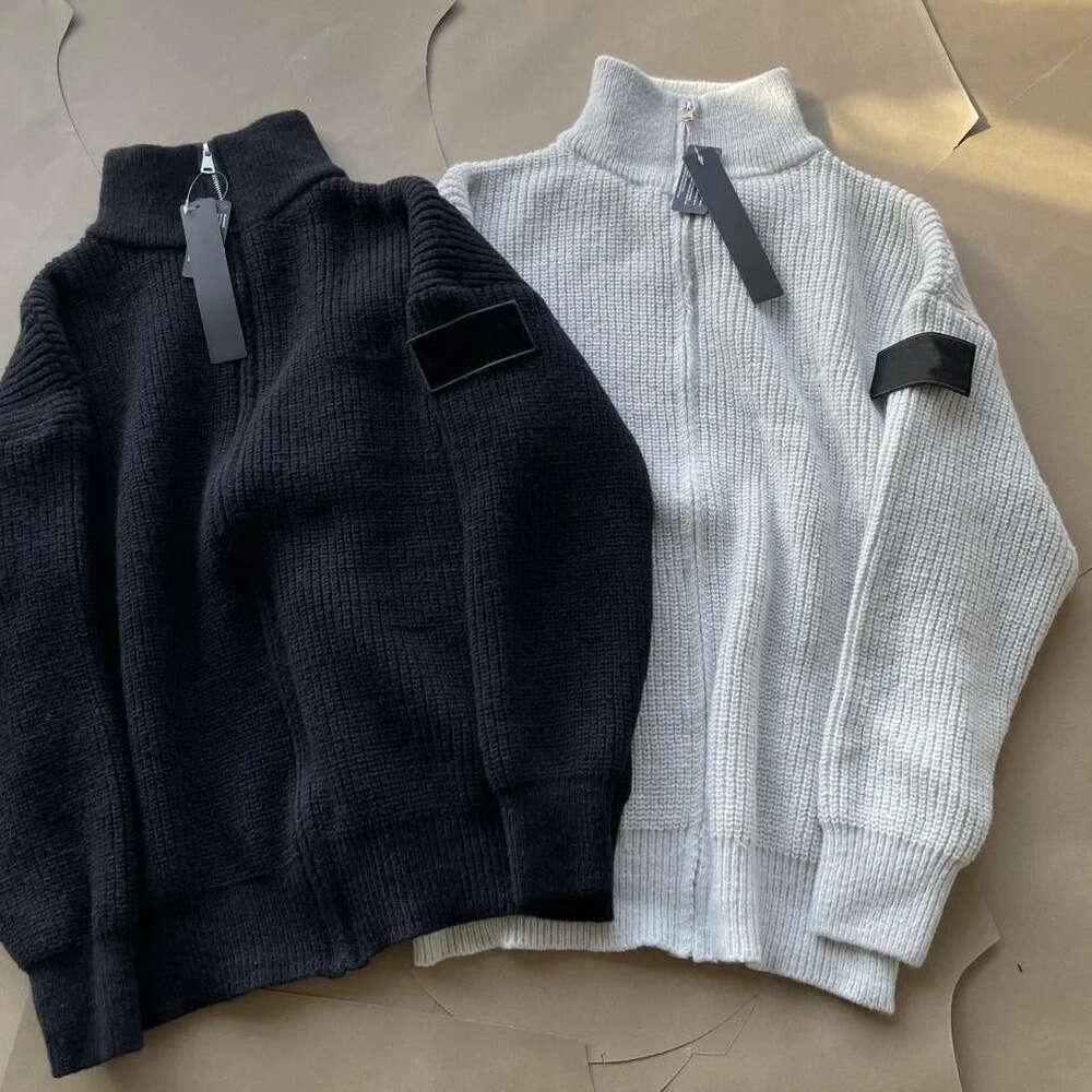 Stones Fashion Knitted Sweater Pullover Zipper Cardigan Coat Men Women Casual Long Sleeve Clothes Islandaa Half Zip Stand Up Collar Pullover Sweater Acc