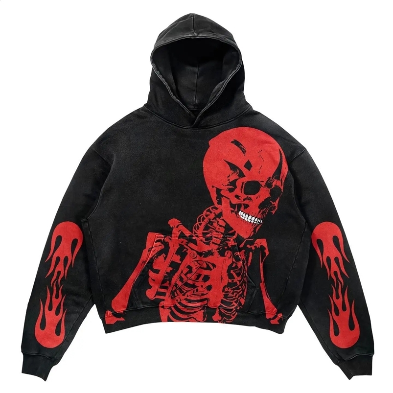 Harajuku red skull print hoodies women grunge oversized sweatshirt hoodie goth y2k tops streetwear gothic men clothes 240822