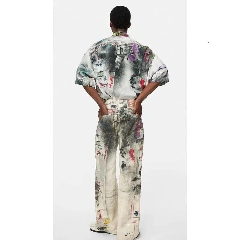 High Street Paint Graphic Splash Graphic Printing High Quality Jeans for Men Skateboard Sports Casual Loose cargo Pants 250922