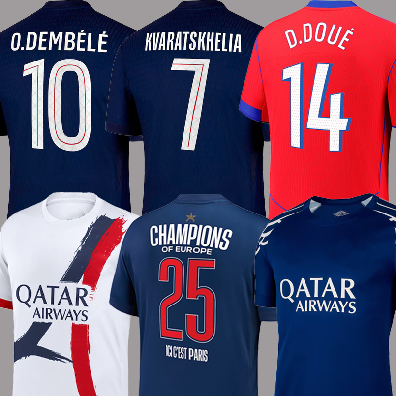 KVARATSKHELIA O.DEMBELE 24 25 26 soccer jerseys D.DOUE VITINHA Maillot de football shirt 2025 HAKIMI G.RAMOS BARCOLA men kids Eiffel Tower star home third PSGeS kit