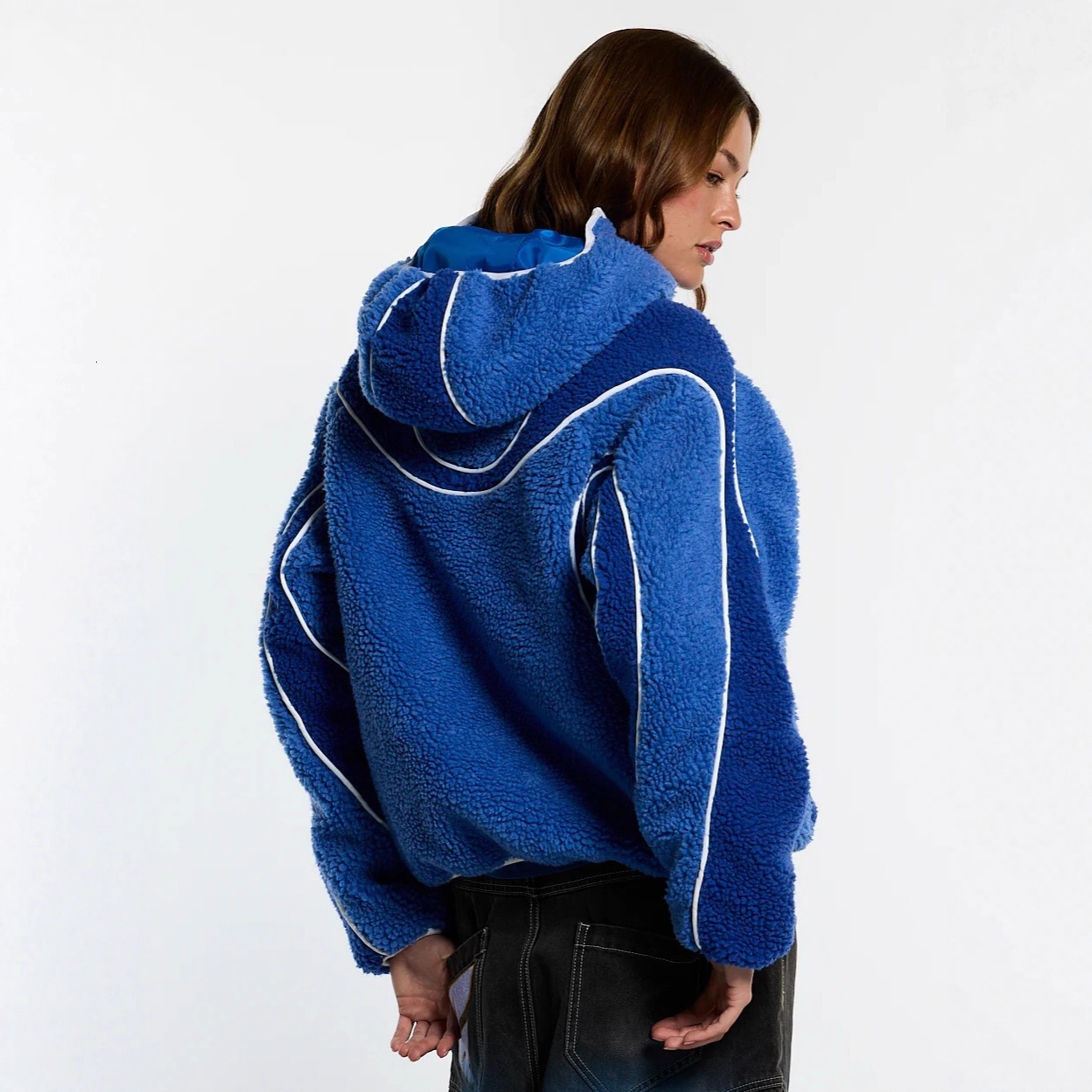 Designer Free Shipping New Color Blocked Wool Cardigan Wool Jacket Fashion American Street Style Unisex Hooded Sweatshirt Wholesale