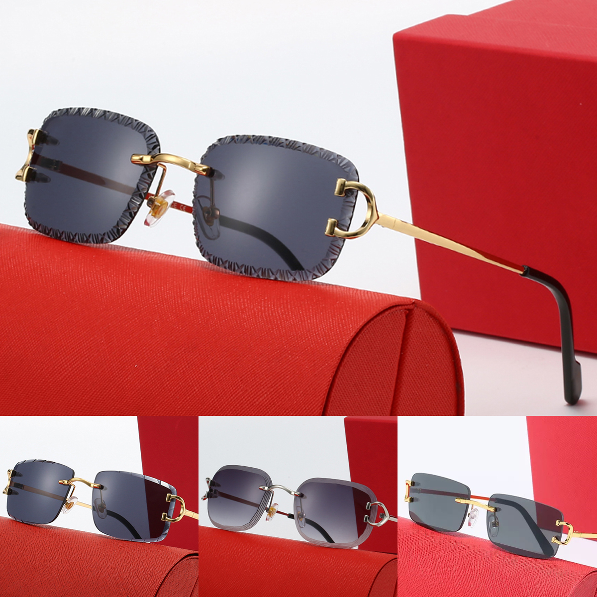 Designer Sunglasses Mens women classiec Rimless Sun glasses water buffalo horn frame UV Protection Sun Glasses Vintage Driving Shades