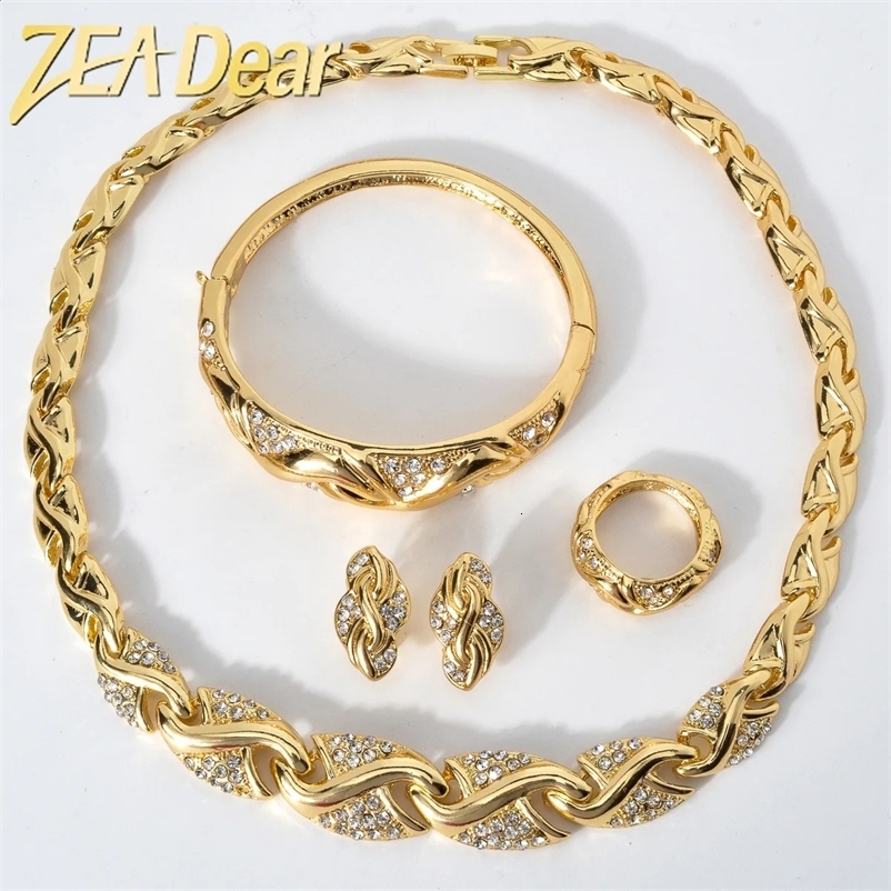 ZeaDear 4 Pcs/Set Jewelry S Shape Collar Necklace Bangle Rarring Rings High Quality 18K Gold Plated Jewellery For Women 240826
