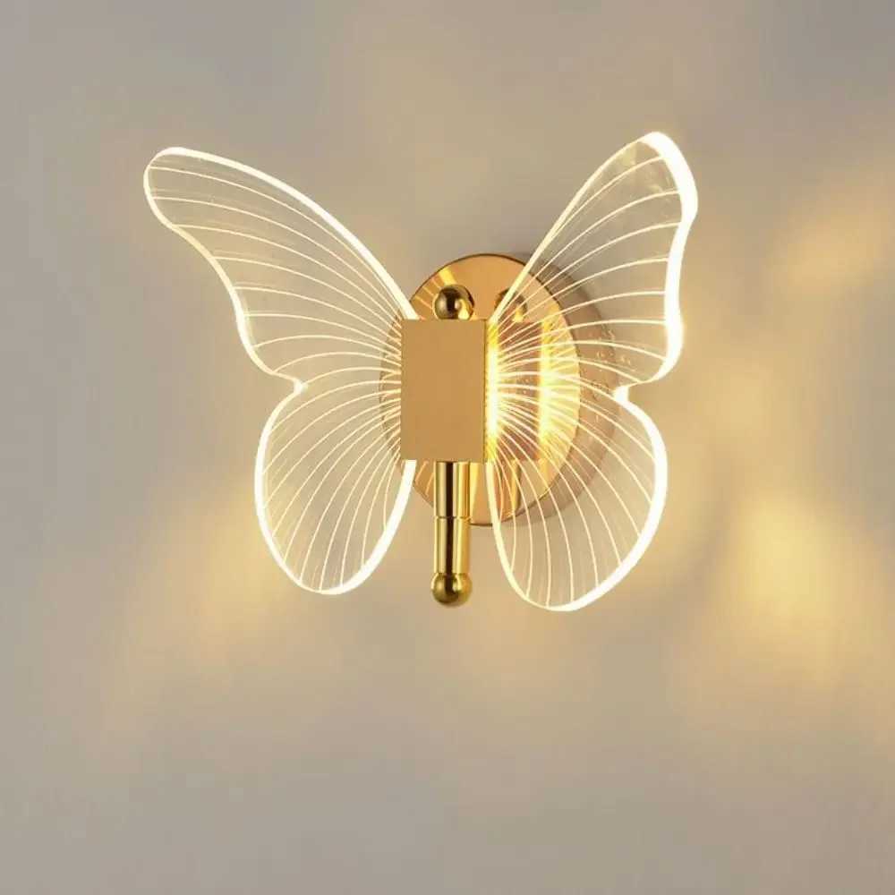 Metal Acrylic LED Butterfly Wall Lamp Modern Elegant Wall Light Sconces Tricolor Adjustment Creative Bedside Lamp C251124