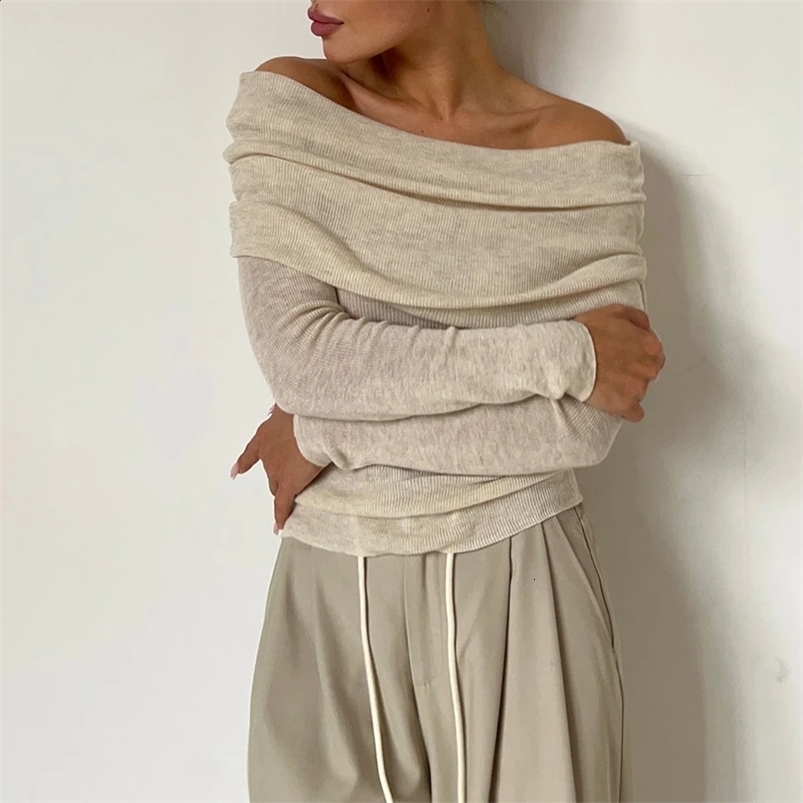Arrival Women Spring Sexy Off The Shoulder T Shirts Pullovers Stretch Women Long Sleeve Slim Tops Pull Femme 240824
