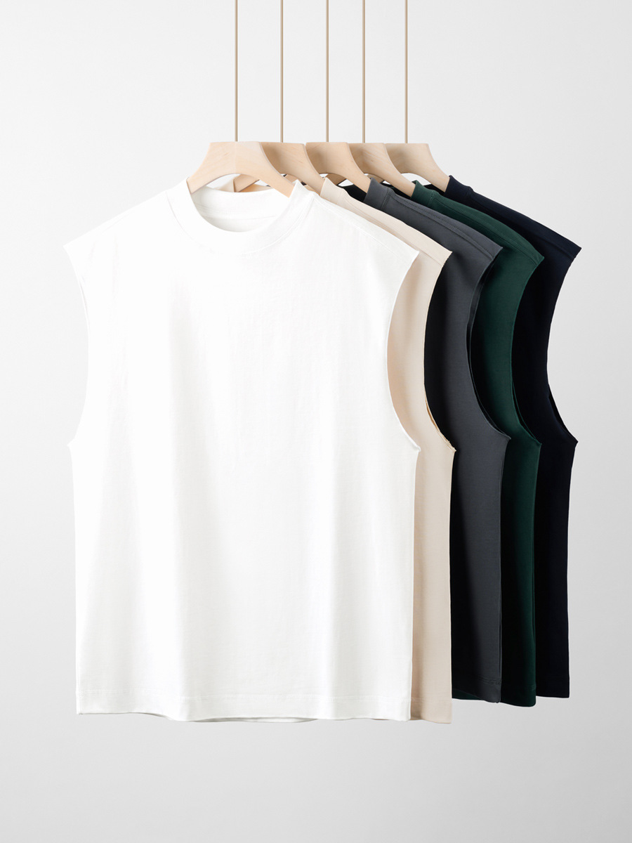 Spring-Summer Men's Street Tee - Pure Cotton Solid Color, Double Pocket Detail, Split Cuff Short Sleeve, New Arrival-80B