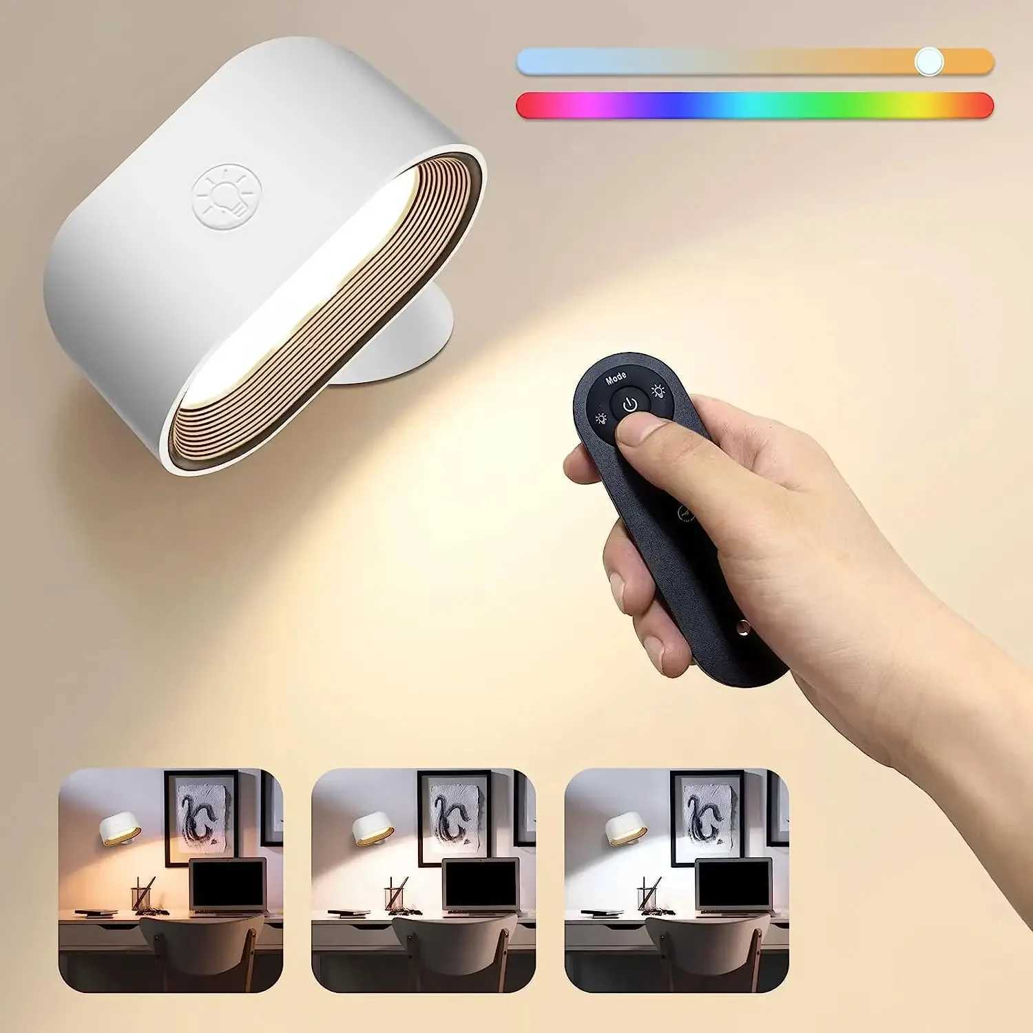 Remote Control Wall Light Touch Night Light 360 Degree Rotation Bedroom Bedside Light RGB Color Change Dimmable C251124