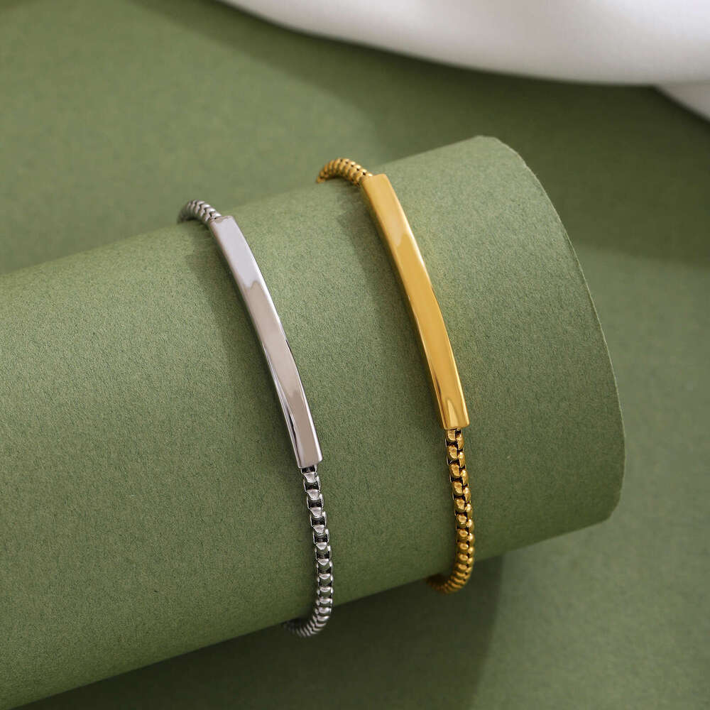 Brand New Stainless Steel Rectangular Bent Heart Pendant Bracelet for Women - Engraved Adjustable Charm Jewelry Z260313