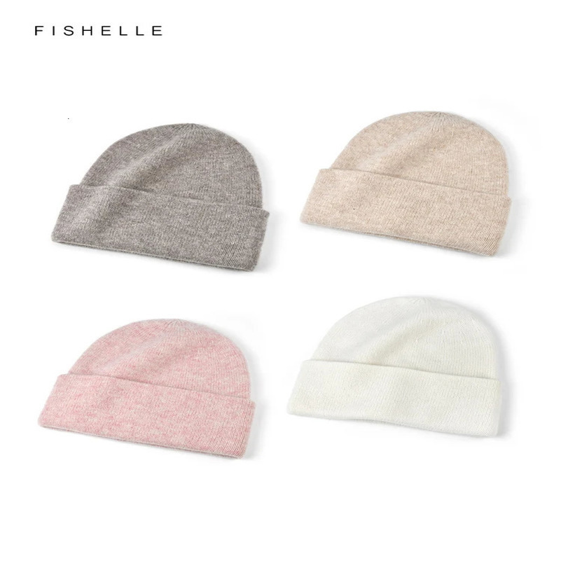 Solid Color Pure Wool Hat Womens Autumn Winter Warm Knitted Cap Casual Beanie For Adults Holiday Gifts 240103