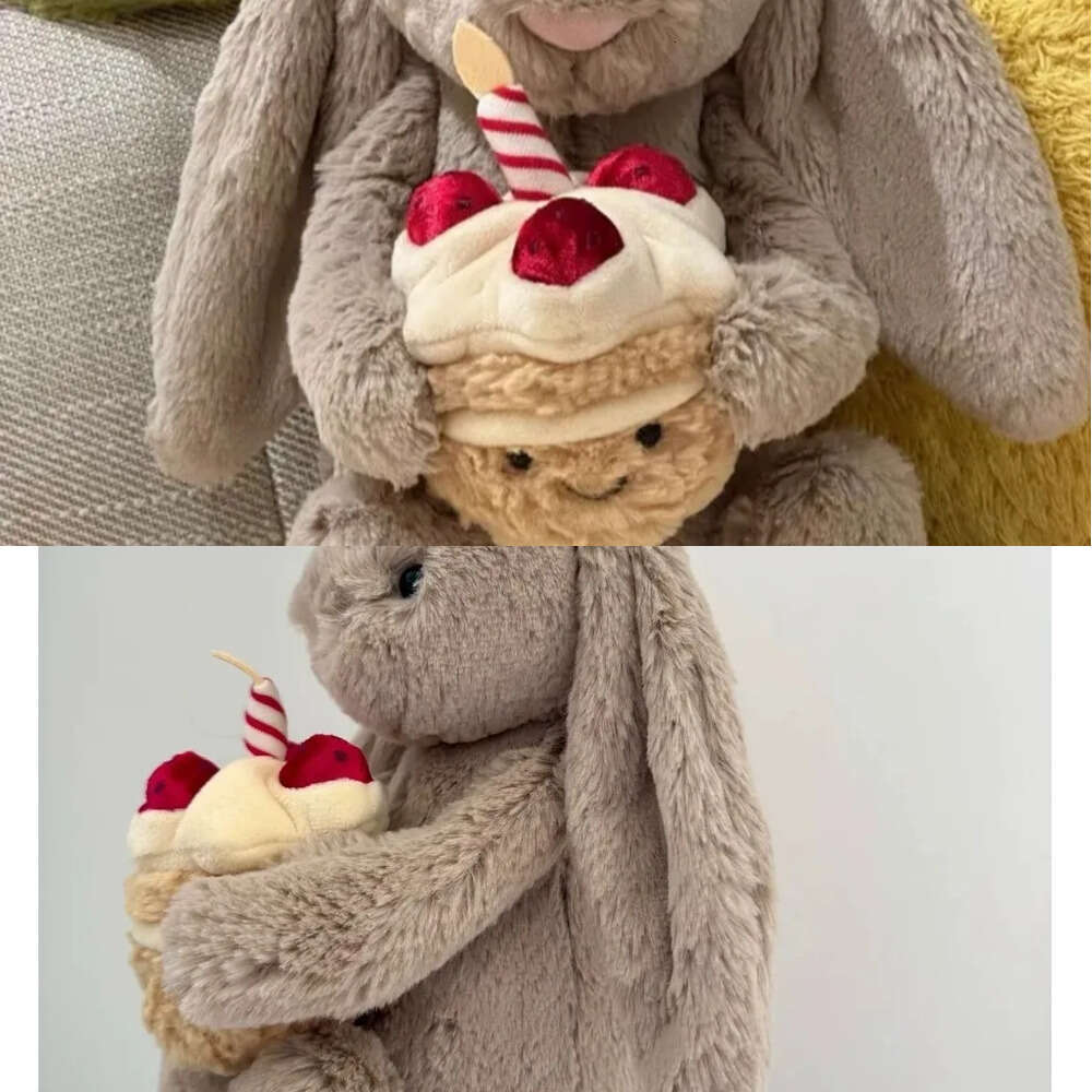 Dolls jelly cat New Hing Bonnie Toy Birthday Cake Plush Shy Rabbit Cute Soothing Doll Bashful Beige Bunny 'Birthday'Jelly CatJelly Cat