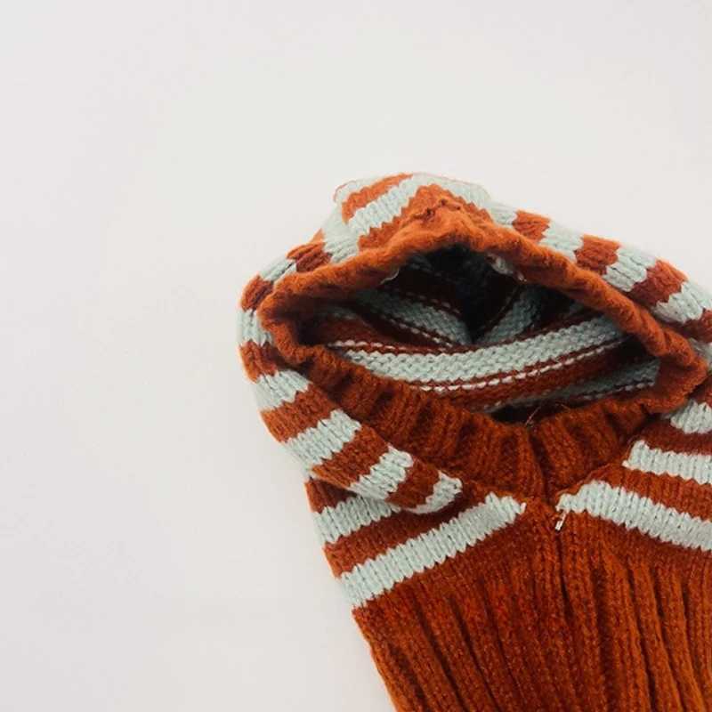 Solid Color Striped Scarf Hooded Hat for Baby Winter Warm Knitted Kids Balaclava Cap Korean Children Boy Girl Beanie Caps Z251029